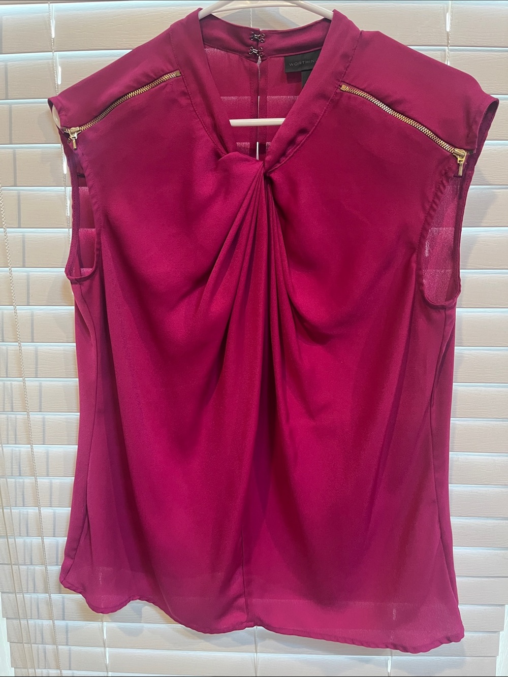 Worthington Magenta Twist-Front Sleeveless Blouse with Gold Zippers